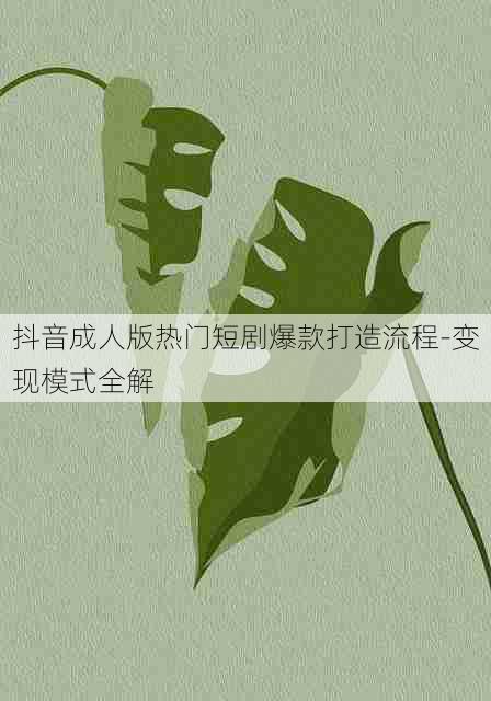抖音成人版热门短剧爆款打造流程-变现模式全解